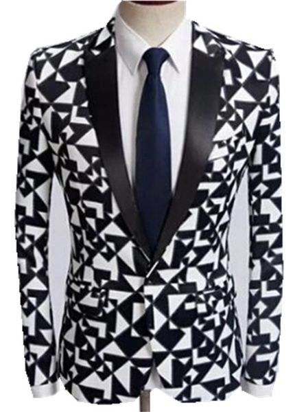 black-and-white print men suit tuxedo jacket men's casual suit studio host hairstylist flower lapel for party groom, White;black
black-and-white print men suit tuxedo jacket men's casual suit studio host hairstylist flower lapel for party groom, White;black
