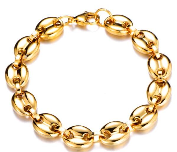8.66'' 9mm wide gold coffee beans link chain bracelet stainless steel jewelry silver for men women gifts, Black
8.66'' 9mm wide gold coffee beans link chain bracelet stainless steel jewelry silver for men women gifts, Black