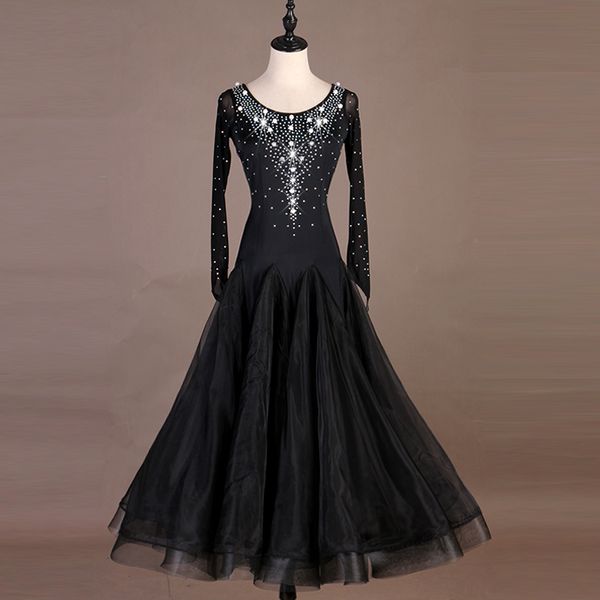 

ballroom dance dresses women's performance spandex / organza split joint / crystals rhinestones long sleeve dress, Black;red