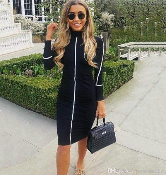 women designer bodycon dresses skinny hip dresses casual stand collar long sleeve mid calf dresses women clothing, Black;gray
women designer bodycon dresses skinny hip dresses casual stand collar long sleeve mid calf dresses women clothing, Black;gray