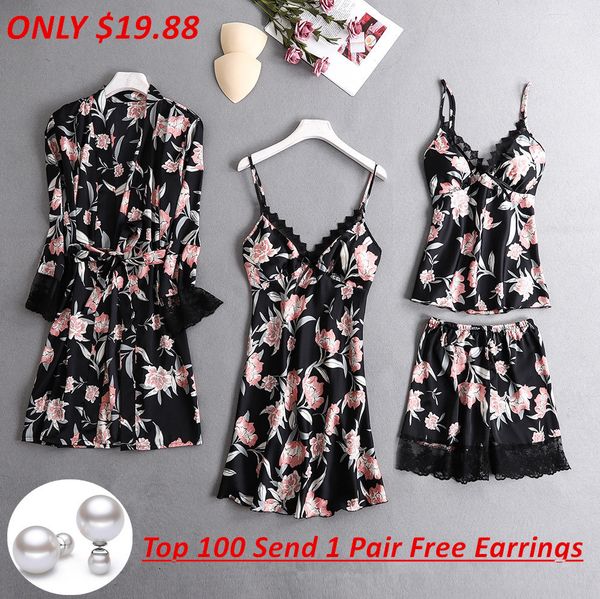 promotion satin pyjamas women's pajamas silk floral overall print 4pcs pajama set v lace pijama nightie sleepwear home wear, Black;red
promotion satin pyjamas women's pajamas silk floral overall print 4pcs pajama set v lace pijama nightie sleepwear home wear, Black;red