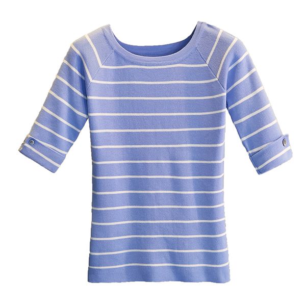 summer temperament fashion five-point sleeve women's slim ice silk knit thin stretch striped t-shirt jq928, White
summer temperament fashion five-point sleeve women's slim ice silk knit thin stretch striped t-shirt jq928, White
