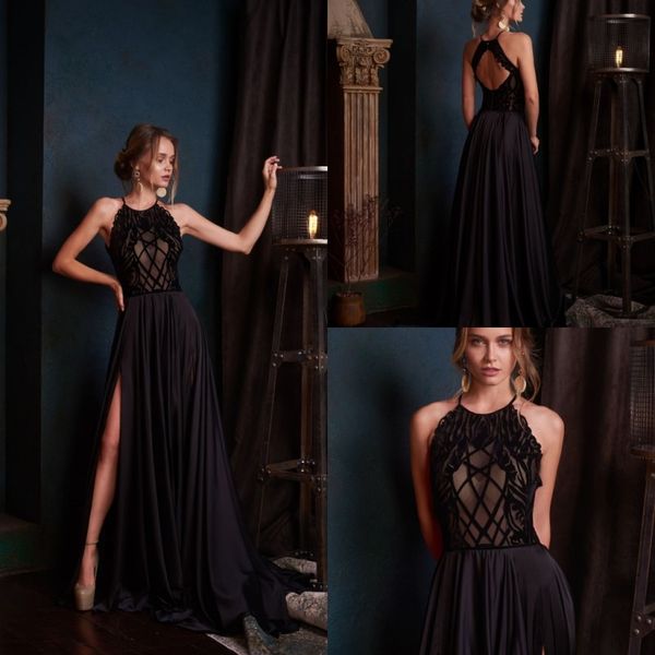 2019 latest prom dresses halter neck sleeveless high side split charming long evening wear party gowns special occasion dresses, Black
2019 latest prom dresses halter neck sleeveless high side split charming long evening wear party gowns special occasion dresses, Black