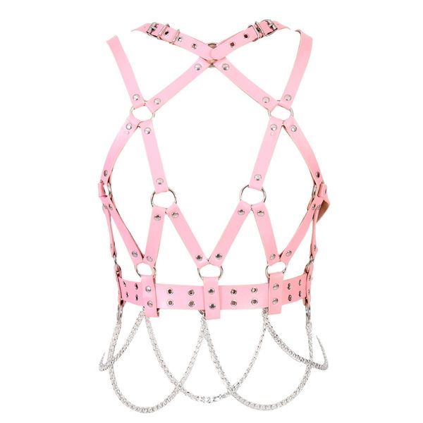 pink leather body harness bra set hollow out top bondage skirt rivet neck chain punk goth plus size lovely garter belt clothing, Black;white
pink leather body harness bra set hollow out top bondage skirt rivet neck chain punk goth plus size lovely garter belt clothing, Black;white