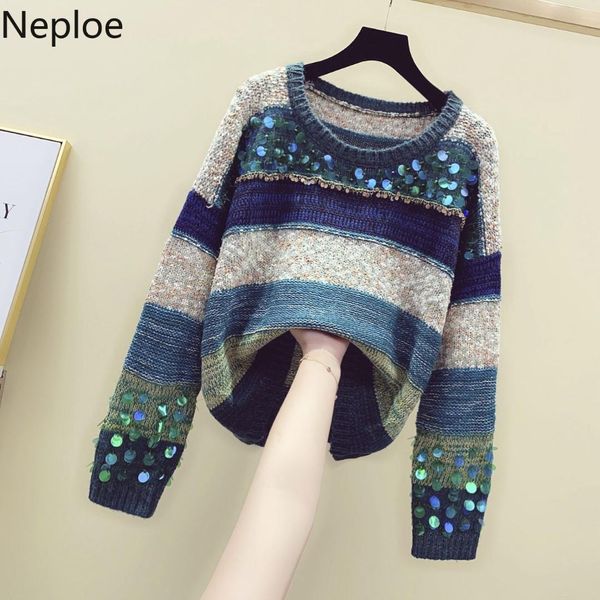 neploe korean rainbow striped sequins sweater 2019 autumn winter new o-neck pullover sweaters women's outwear coat jumpers 55291, White;black
neploe korean rainbow striped sequins sweater 2019 autumn winter new o-neck pullover sweaters women's outwear coat jumpers 55291, White;black
