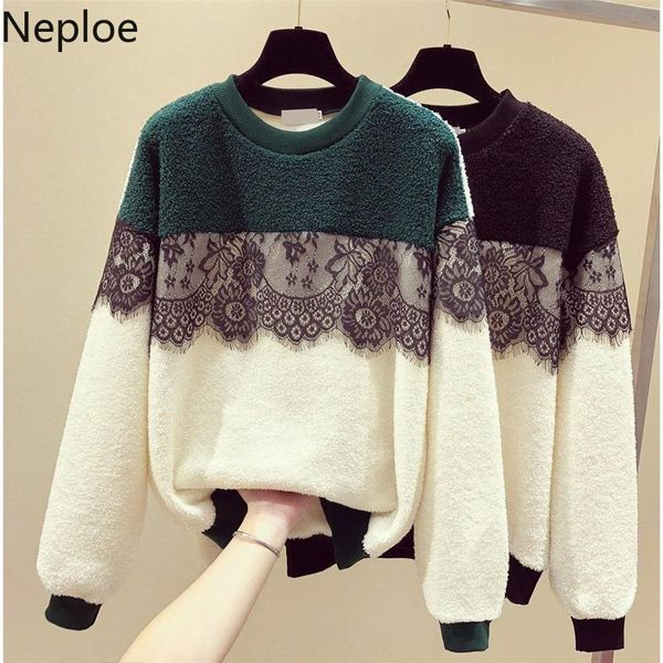 neploe lambswool pullover sweatshirt fleece thicken women 2019 autumn winter clothes lace patch contrast color jumper 55218, Black
neploe lambswool pullover sweatshirt fleece thicken women 2019 autumn winter clothes lace patch contrast color jumper 55218, Black