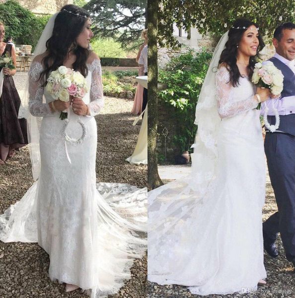 2020 elegant full lace mermaid wedding dresses off the shoulder long sleeves sweep train country wedding gown vestido de novia, White
2020 elegant full lace mermaid wedding dresses off the shoulder long sleeves sweep train country wedding gown vestido de novia, White