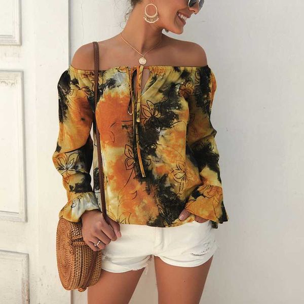 women's blouses & shirts off shoulder print long-sleeved casual shirt blouse 2021 summer fashion autumn women beach slash neck, White
women's blouses & shirts off shoulder print long-sleeved casual shirt blouse 2021 summer fashion autumn women beach slash neck, White