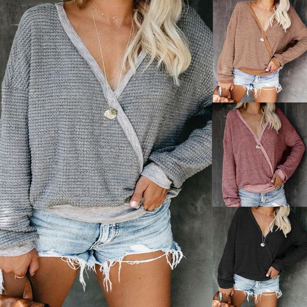 casual long sleeve women solid color deep v neck cross checks loose blouse, White;black
casual long sleeve women solid color deep v neck cross checks loose blouse, White;black