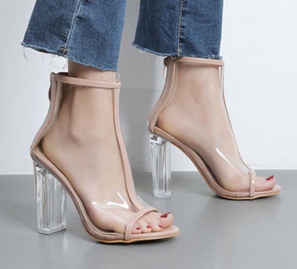 summer new european and american style transparent thick with sandals crystal with sandals high heel fish mouth shoes, Black 
summer new european and american style transparent thick with sandals crystal with sandals high heel fish mouth shoes, Black