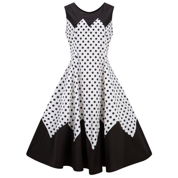 hepburn vintage series dress spring summer round neck polka dot printing stitching sleeveless corset women a-line, White;black
hepburn vintage series dress spring summer round neck polka dot printing stitching sleeveless corset women a-line, White;black