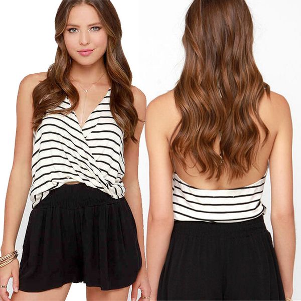 camisole womens summer wear short solid color striped casual loose bottoming backless off-shoulder 2020 new style, Black;white
camisole womens summer wear short solid color striped casual loose bottoming backless off-shoulder 2020 new style, Black;white