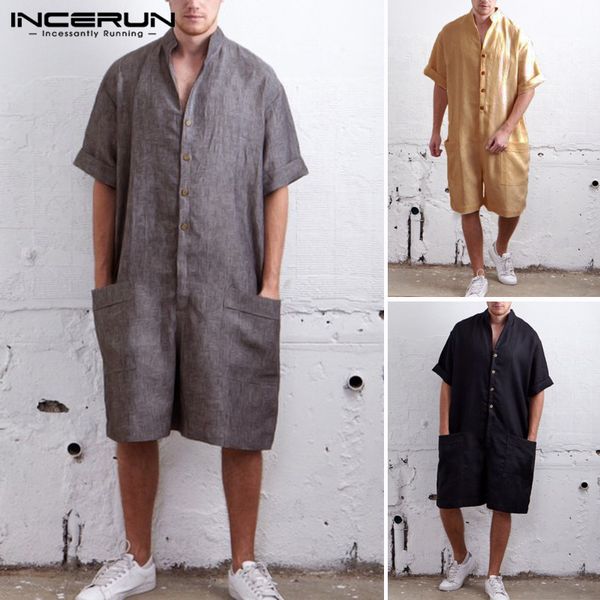 incerun summer loose men rompers cotton half sleeve button pants vintage casual solid men cargo overalls jumpsuit trousers, Black
incerun summer loose men rompers cotton half sleeve button pants vintage casual solid men cargo overalls jumpsuit trousers, Black