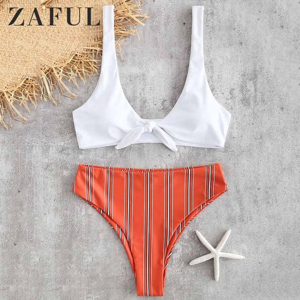 zaful striped knotted bikini set high waisted plunging neck wire padded swim suit holiday pullover women bathing suit, White
zaful striped knotted bikini set high waisted plunging neck wire padded swim suit holiday pullover women bathing suit, White