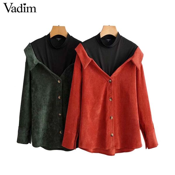 vadim women corduroy patchwork loose blouse long sleeve stand collar shirt vintage female oversized stylish blusas la866, White
vadim women corduroy patchwork loose blouse long sleeve stand collar shirt vintage female oversized stylish blusas la866, White