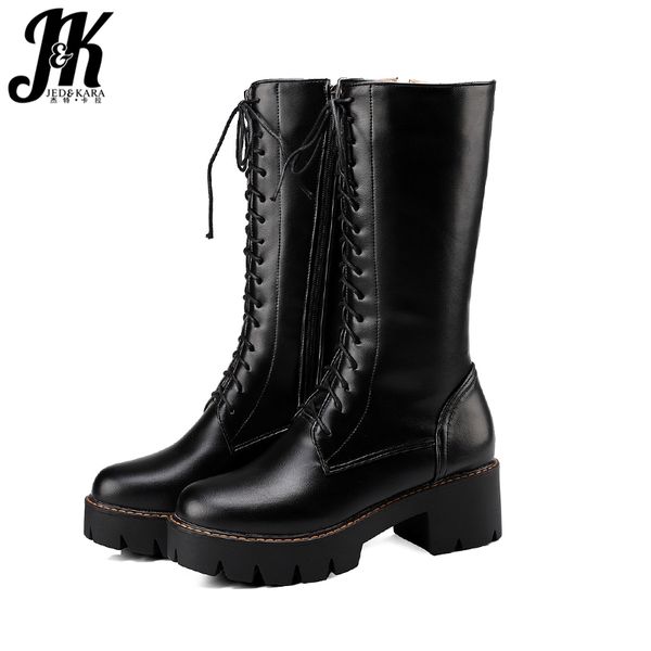 jk thick high heels women motorcycle boots cross tied pu zip round toe footwear mid calf female boot platform shoes women winter, Black
jk thick high heels women motorcycle boots cross tied pu zip round toe footwear mid calf female boot platform shoes women winter, Black