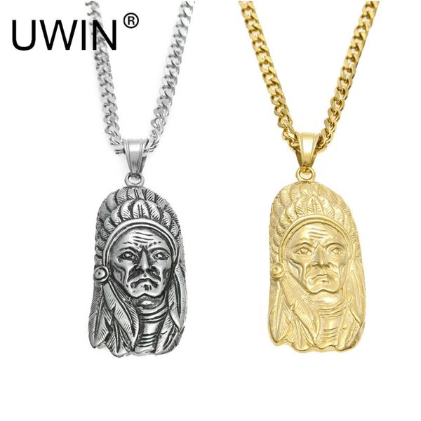 uwin men women tribal indian chief pendant stainless steel gold silver punk metal pendant necklace cuban chain hip hop jewelry
uwin men women tribal indian chief pendant stainless steel gold silver punk metal pendant necklace cuban chain hip hop jewelry
