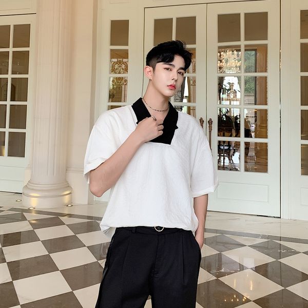 men summer short sleeve v-neck spliced casual pullovers shirt male vintage fashion party show dress shirts, White;black
men summer short sleeve v-neck spliced casual pullovers shirt male vintage fashion party show dress shirts, White;black