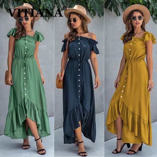 vitiana women off shoulder casual long dress for womens summer 2020 female buttons ruffle elegant dresses femme green vestidos, Black;gray
vitiana women off shoulder casual long dress for womens summer 2020 female buttons ruffle elegant dresses femme green vestidos, Black;gray