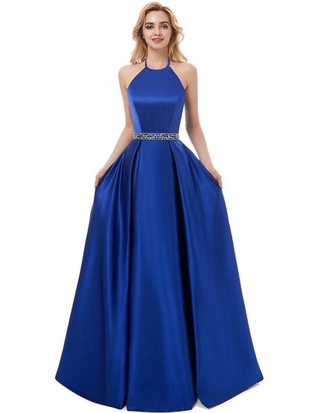 customized beaded satin a line long evening dresses 2020 royal blue black halter neck evening gowns prom dress robe de soiree, Black;red
customized beaded satin a line long evening dresses 2020 royal blue black halter neck evening gowns prom dress robe de soiree, Black;red