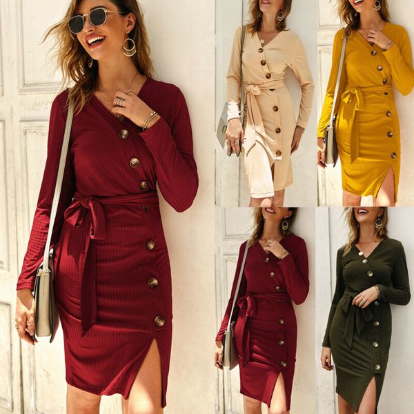 women autumn knitted bodycon dress v-neck cross buttoned long sleeve belted knitwear elegant casual knee-length dresses, Black;gray
women autumn knitted bodycon dress v-neck cross buttoned long sleeve belted knitwear elegant casual knee-length dresses, Black;gray