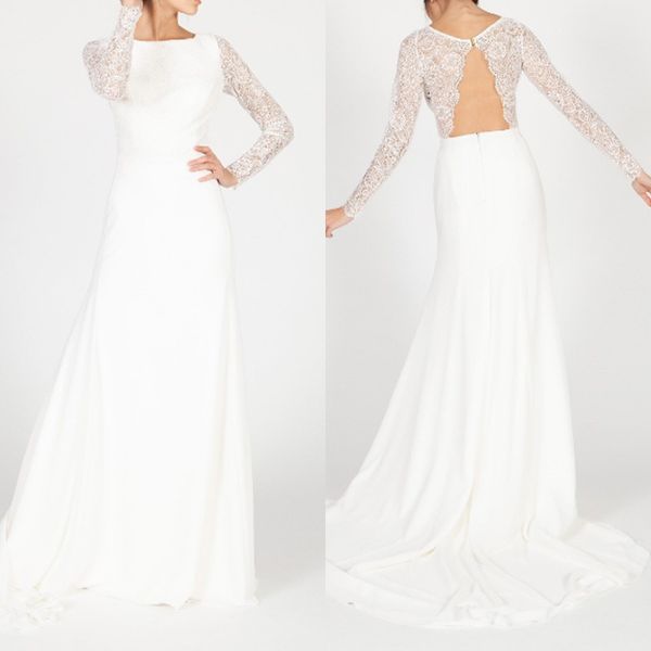 simple lace long wedding dresses chiffon open back scoop neck sweep train bridal gown custom made, White
simple lace long wedding dresses chiffon open back scoop neck sweep train bridal gown custom made, White
