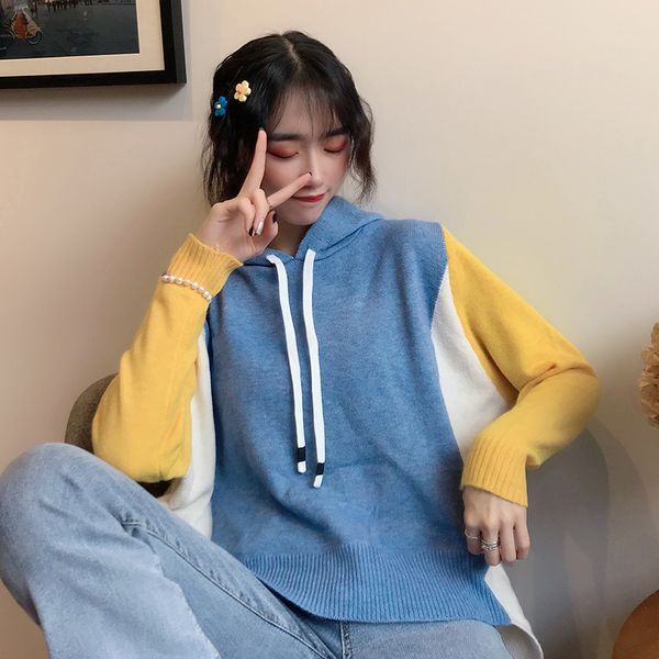 autumn korean version casual color matching fake two piece hooded long sleeved sweater harajuku loose slimming fashion sweater, White;black
autumn korean version casual color matching fake two piece hooded long sleeved sweater harajuku loose slimming fashion sweater, White;black