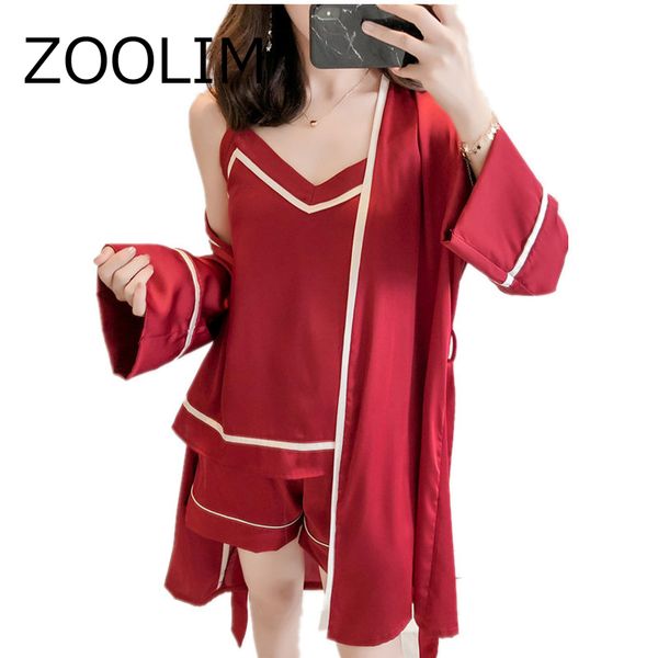zoolim autumn satin sleepwear women pajamas sets ladies pijama women's pajamas with shorts 3 pieces silk pyjama women, Black;red
zoolim autumn satin sleepwear women pajamas sets ladies pijama women's pajamas with shorts 3 pieces silk pyjama women, Black;red