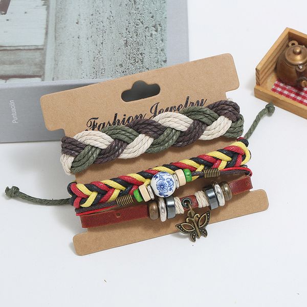 3 pcs simple vintage alloy butterfly pendant handmade woven beaded leather bracelet jewelry fashion women men's accessories, Golden;silver
3 pcs simple vintage alloy butterfly pendant handmade woven beaded leather bracelet jewelry fashion women men's accessories, Golden;silver