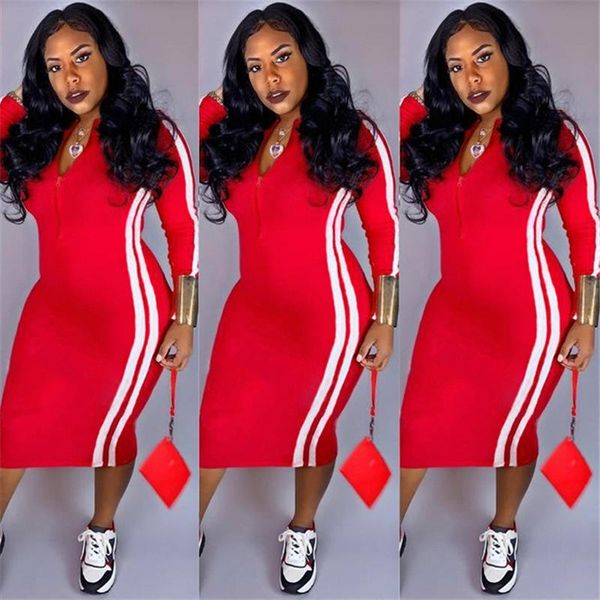 Deep V-Neck Designer Womens Dress Long Sleeve Zipper Sexy Dresses Casual Stripe Solid Womens Clothing
Deep V-Neck Designer Womens Dress Long Sleeve Zipper Sexy Dresses Casual Stripe Solid Womens Clothing