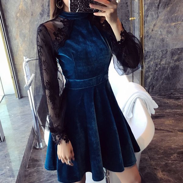 new mesh women lace velvet party dress halter winter spring new lace dress long-sleeved black casual velvet dress, Black;gray
new mesh women lace velvet party dress halter winter spring new lace dress long-sleeved black casual velvet dress, Black;gray