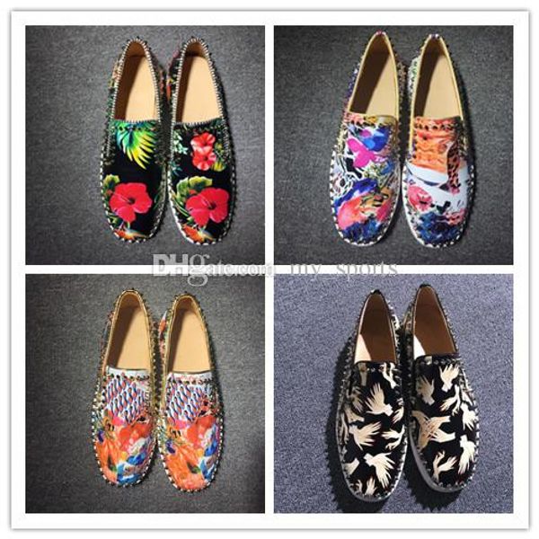 red bottoms blue red black colorful printing women suede spikes loafers rivets slip-on casual dress boots luxury sneakers 
red bottoms blue red black colorful printing women suede spikes loafers rivets slip-on casual dress boots luxury sneakers