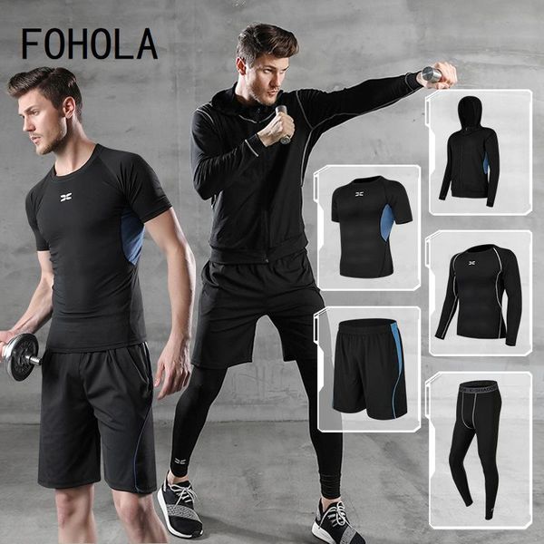 fohola 5 pcs set men tracksuit gym clothing training pakken sportswear running t shirt men jogging suits for deporte hombre, Black;blue
fohola 5 pcs set men tracksuit gym clothing training pakken sportswear running t shirt men jogging suits for deporte hombre, Black;blue