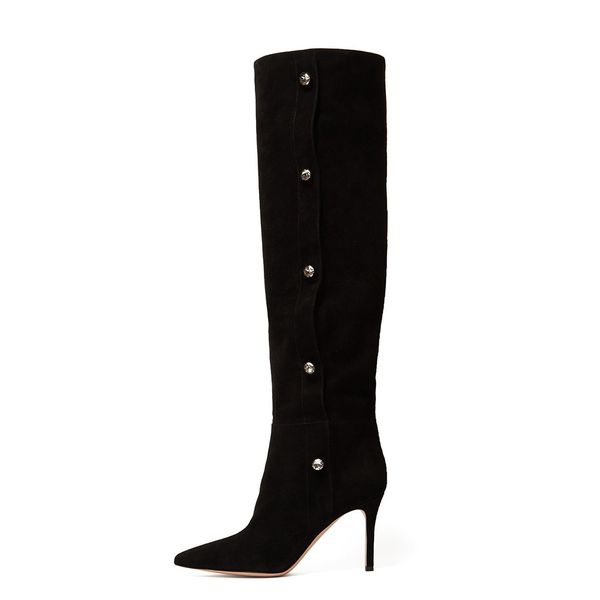 2018 new fashion boots peep toes rivet high heels flock motorcycle winter boots shoes women thin heel knee boots, Black
2018 new fashion boots peep toes rivet high heels flock motorcycle winter boots shoes women thin heel knee boots, Black