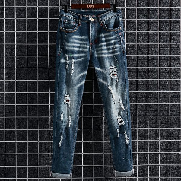 2020 new men's fashion ripped jeans pants slim fit hole patch washing vintage hip hop streetwear denim trousers male brand, Blue
2020 new men's fashion ripped jeans pants slim fit hole patch washing vintage hip hop streetwear denim trousers male brand, Blue