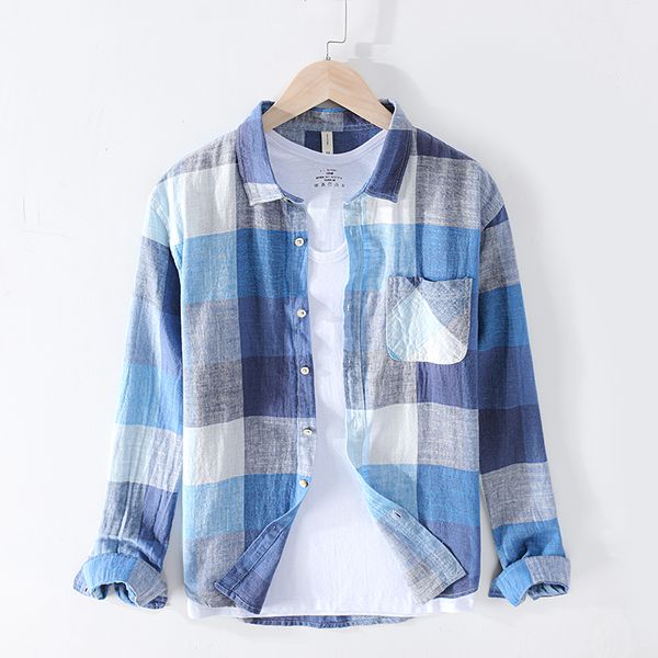 new men fashion brand vintage plaid slim fit long sleeve cotton linen shirt male casual thin shirt clothes y2416, White;black
new men fashion brand vintage plaid slim fit long sleeve cotton linen shirt male casual thin shirt clothes y2416, White;black