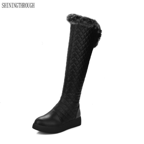 

new russia winter boots women warm knee high boots round toe down fur ladies fashion thigh snow shoes waterproof botas, Black