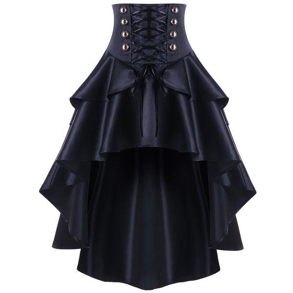 women gothic style button punk corset party skirts lace up waist ruffles skirts swing irregular high low feminino skirts, Black
women gothic style button punk corset party skirts lace up waist ruffles skirts swing irregular high low feminino skirts, Black