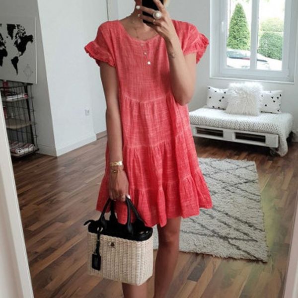 casual loose 2019 charming women summer solid o-neck ruffles sleeve cascading cotton and linen mini dress vestido de festa #5, Black;gray
casual loose 2019 charming women summer solid o-neck ruffles sleeve cascading cotton and linen mini dress vestido de festa #5, Black;gray