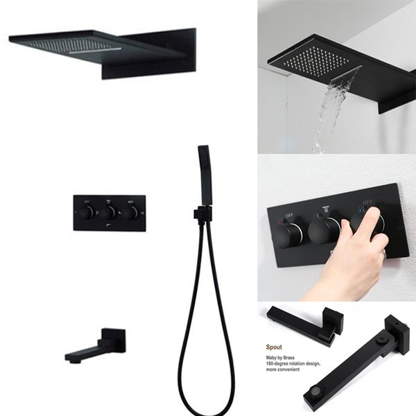 bathroom fitting rain waterfall overhead shower built in wall black shower set with 4 way diverter valve hand shower and faucet spout
bathroom fitting rain waterfall overhead shower built in wall black shower set with 4 way diverter valve hand shower and faucet spout