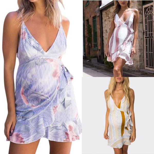 europe and america new style stripes printed camisole v-neck bow pregnant women dress, White
europe and america new style stripes printed camisole v-neck bow pregnant women dress, White