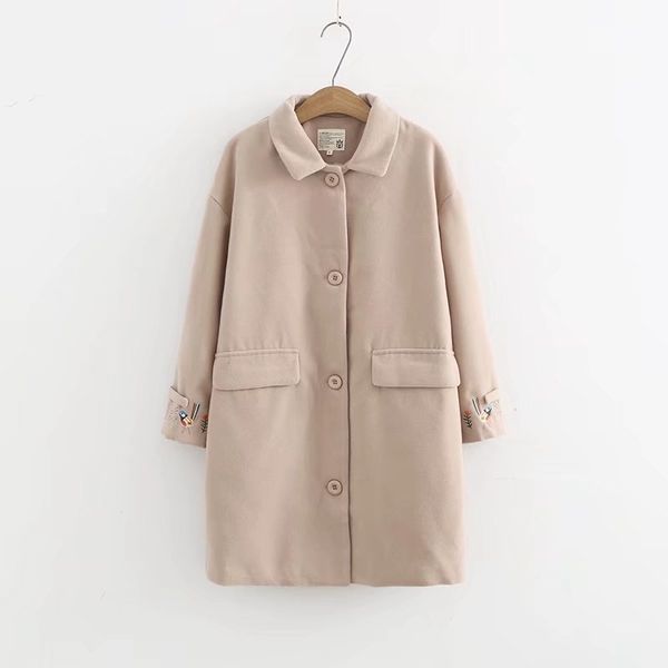 fashion simple autumn and winter new korean version of the small fresh cute embroidered woolen coat coat long, Black
fashion simple autumn and winter new korean version of the small fresh cute embroidered woolen coat coat long, Black