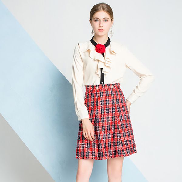 sweet style women 2 pieces dress sets ruffles single button flower white shirt plaid zippers short skirt female suit, Gray
sweet style women 2 pieces dress sets ruffles single button flower white shirt plaid zippers short skirt female suit, Gray
