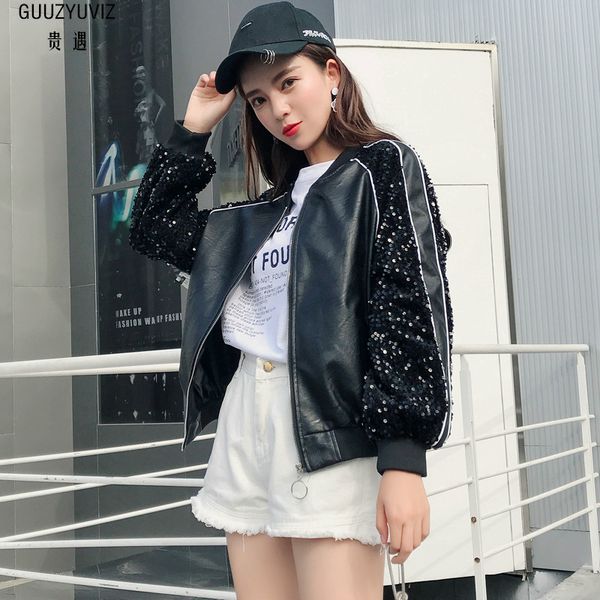guuzyuviz casual boyfriend sequin pu leather bomber jacket women 2018 autumn winter black plus size cool zipper women coat, Black;brown
guuzyuviz casual boyfriend sequin pu leather bomber jacket women 2018 autumn winter black plus size cool zipper women coat, Black;brown