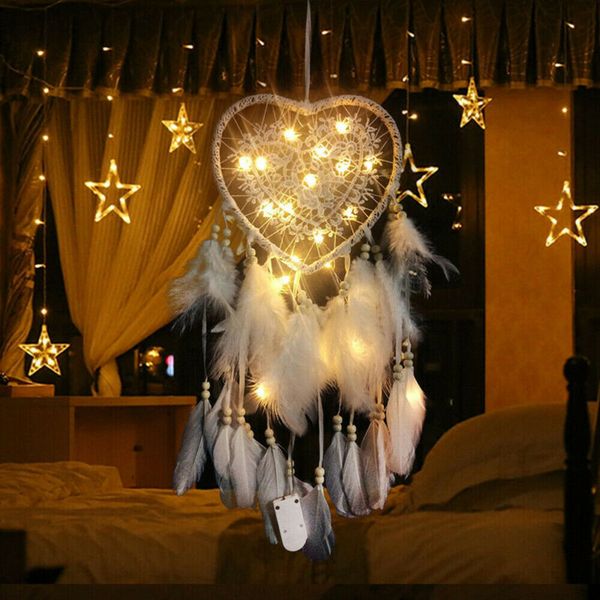 au dream catcher with led heart feathers handmade night light wall hanging decor hand-woven ornaments birthday graduation gift
au dream catcher with led heart feathers handmade night light wall hanging decor hand-woven ornaments birthday graduation gift