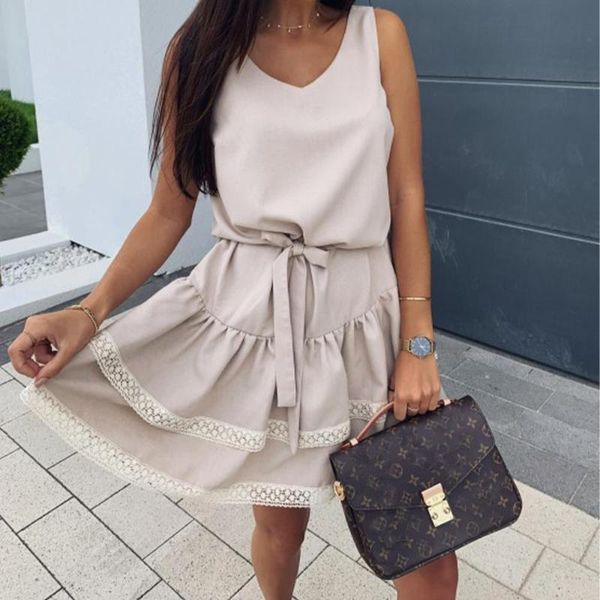summer off shoulder lace ruffle sleeveless vneck women loose lace up waist solid pleated aline mini sundress holiday beach dress, Black;gray
summer off shoulder lace ruffle sleeveless vneck women loose lace up waist solid pleated aline mini sundress holiday beach dress, Black;gray