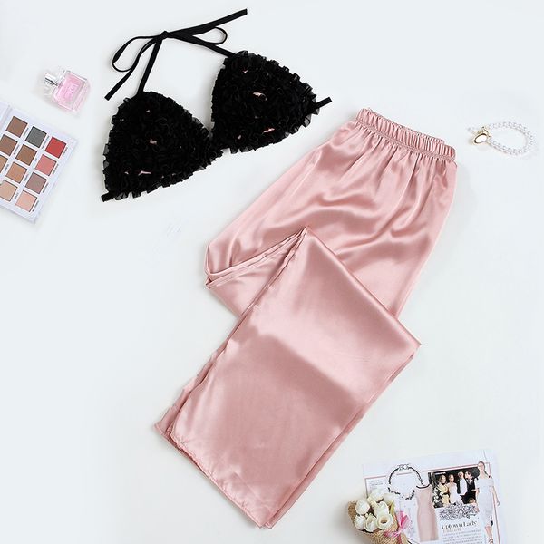 frill detail triangle bra & satin pants pajamas set halter bralette with long pants honeymoon nightwear women's lingerie, Black;red
frill detail triangle bra & satin pants pajamas set halter bralette with long pants honeymoon nightwear women's lingerie, Black;red