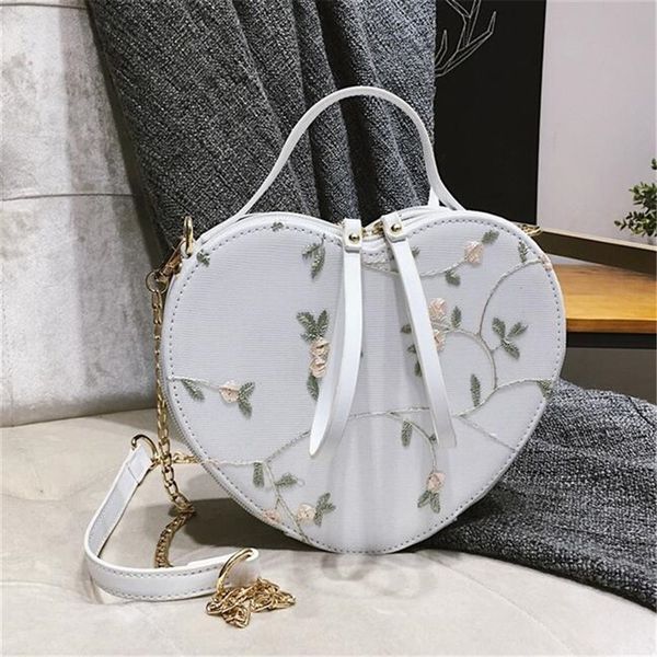 korean heart shaped retro handbag flowers shoulder bag embroidered pu leather shoulder crossbody bag women messenger