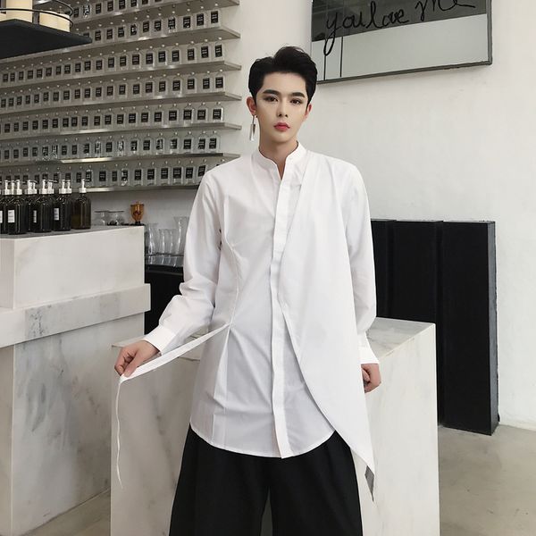 men's casual shirts 2021 autumn college style simple unique retro design men black long section loose stage singer costumes, White;black
men's casual shirts 2021 autumn college style simple unique retro design men black long section loose stage singer costumes, White;black