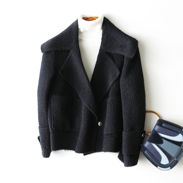 women's wool & blends 4040 autumn winter coat female alpaca cashmere coats casual short jackets for women overcoat kqn37055, Black
women's wool & blends 4040 autumn winter coat female alpaca cashmere coats casual short jackets for women overcoat kqn37055, Black